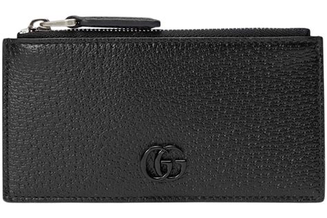 Zip card case with Gucci script in black leather 